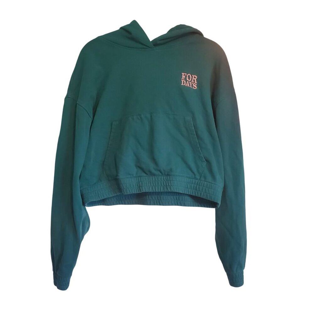 For Days Teal Green Crop Hoodie Hooded Sweatshirt Size Medium